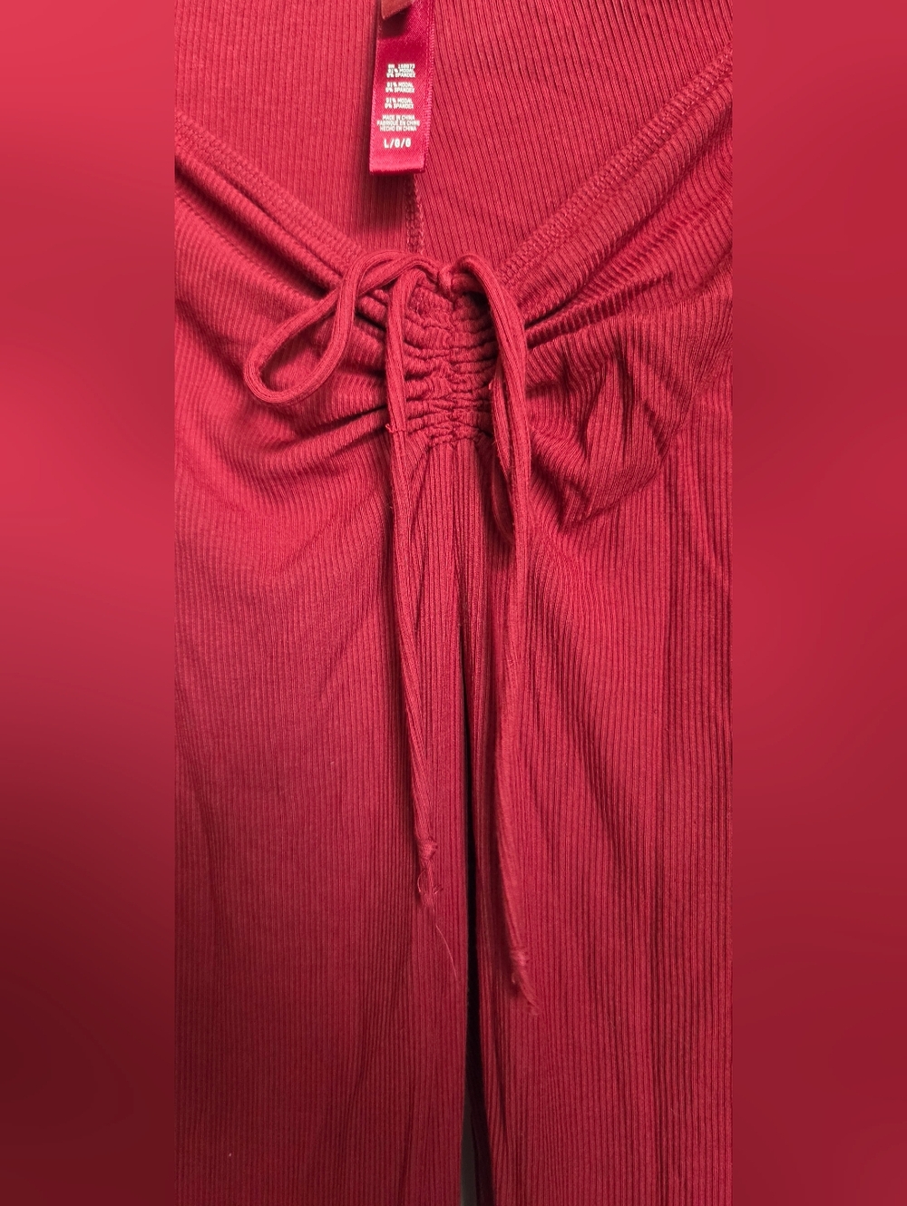 SKIMS Red Drawstring Ribbed Flare Pants - Picture 3 of 4